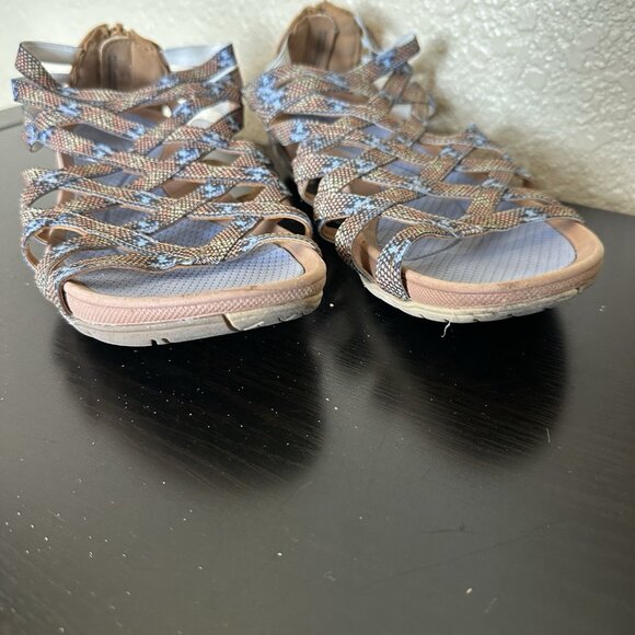 Baretraps Samina Women’s Gladiator Sandals Size 8 Tan And Blue Shoes Strappy Zip - Picture 5 of 8